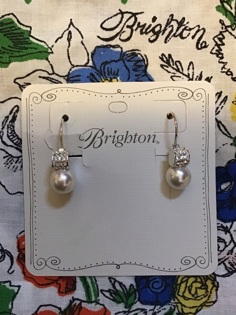 Brighton Silver-Tone Pearl Drop Earrings with Crystal Accents